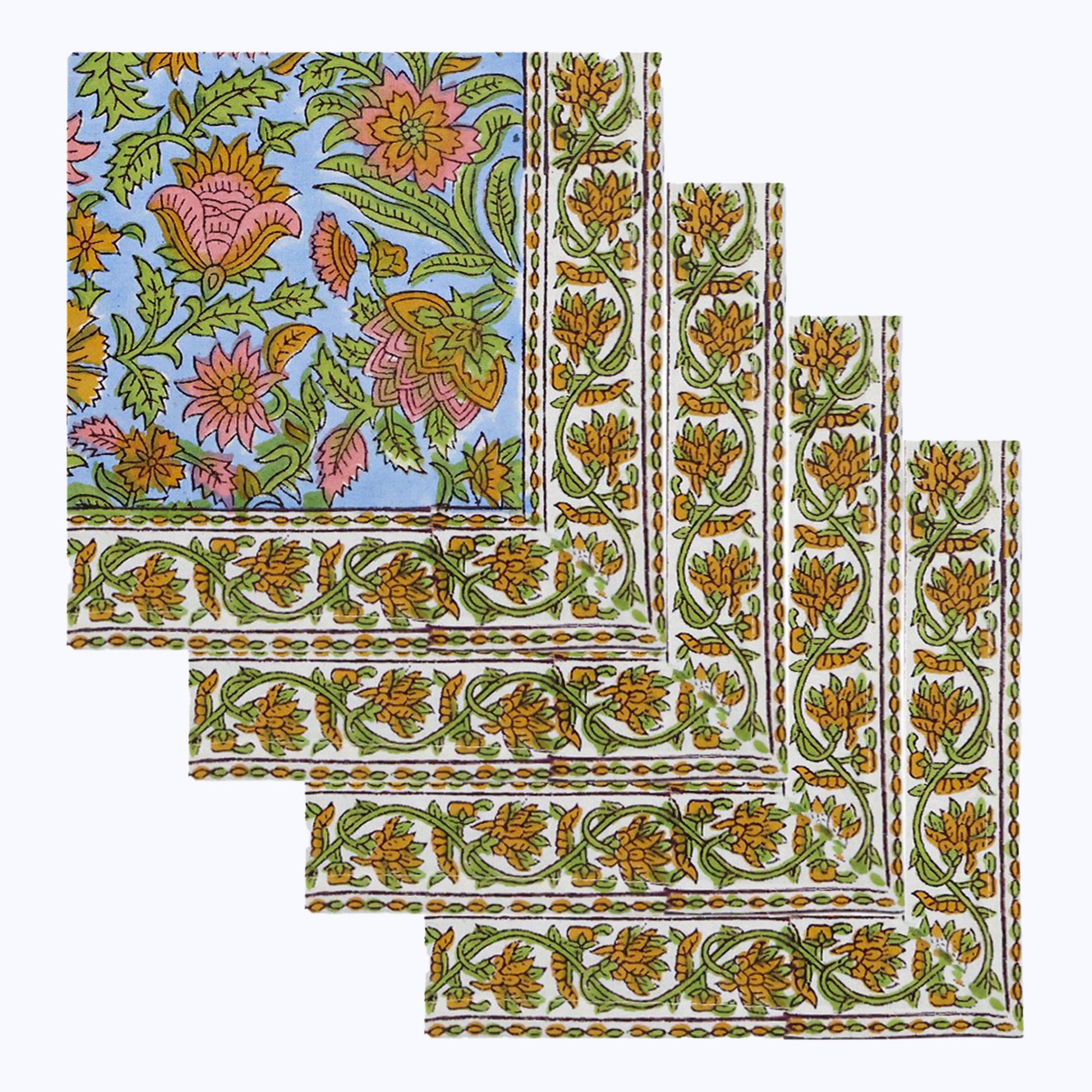 Indian Handmade Block Printed Cotton Napkins Set Of 4 - My Store