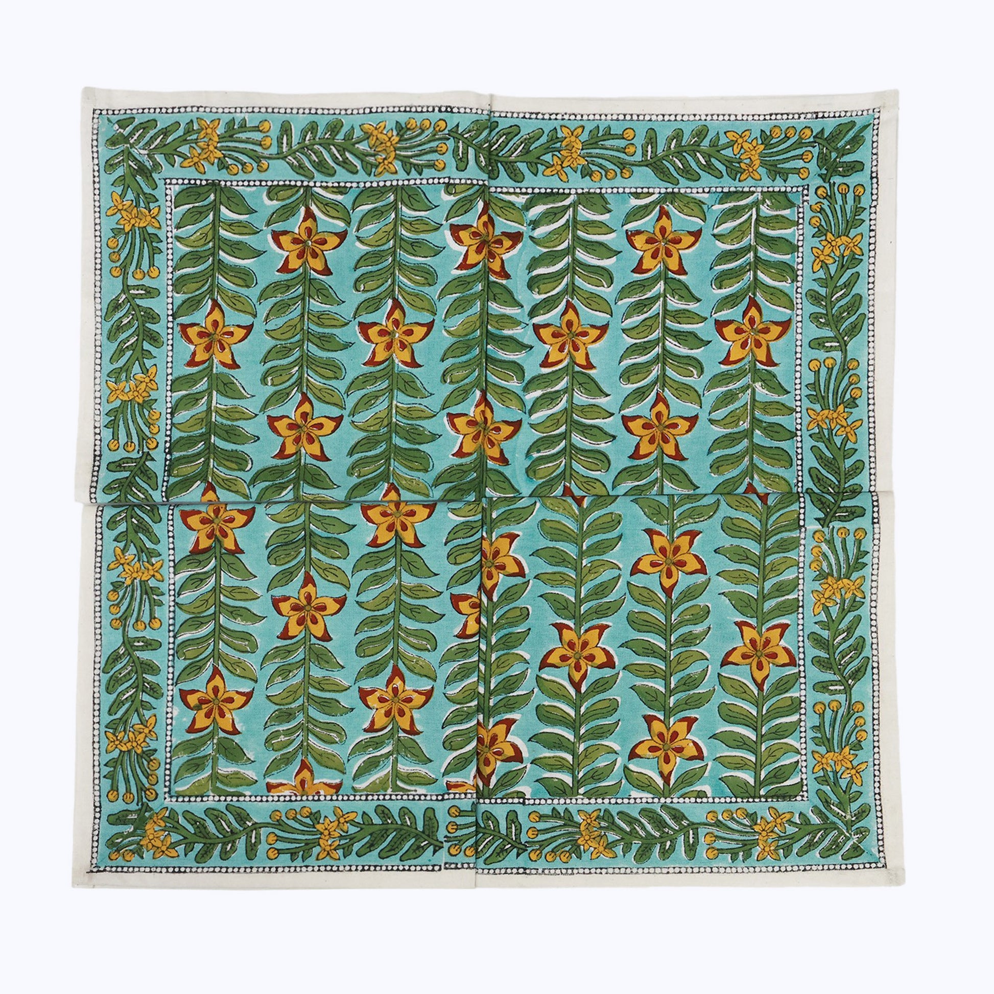 Green and Yellow Hand Block Printed Cotton Napkins Set Of 4 - My Store