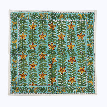 Green and Yellow Hand Block Printed Cotton Napkins Set Of 4 - My Store