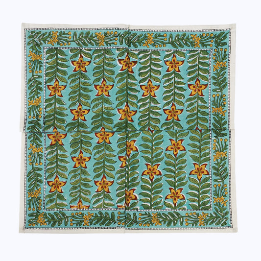 Green and Yellow Hand Block Printed Cotton Napkins Set Of 4 - My Store