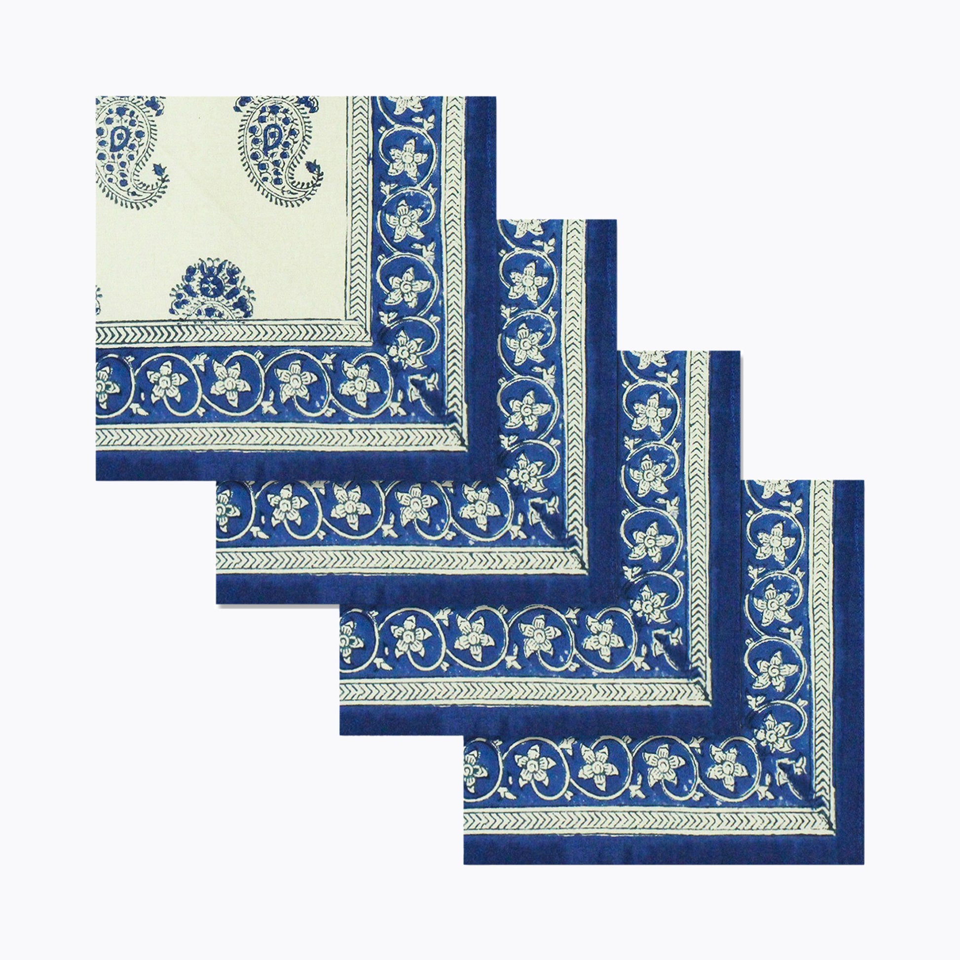 Handmade Block Printed Set Of 4 Blue and White Napkins - My Store