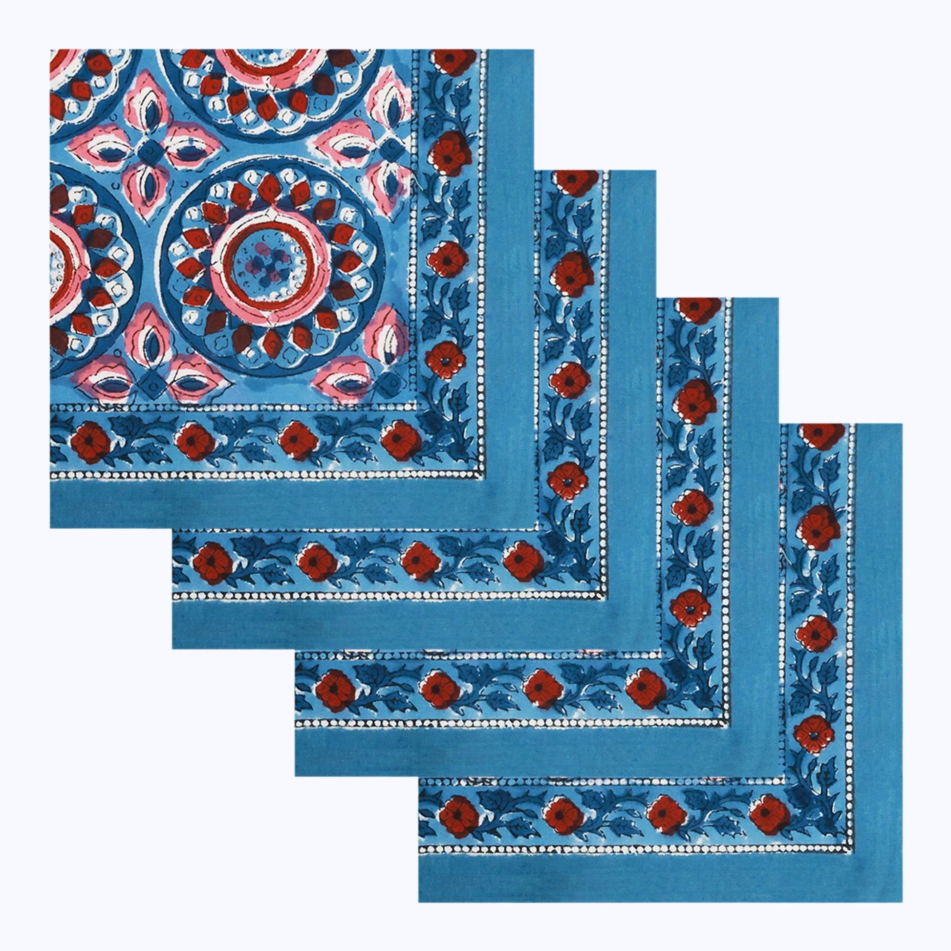 Hand Block Printed Cotton 4 Pieces Napkins Set - My Store
