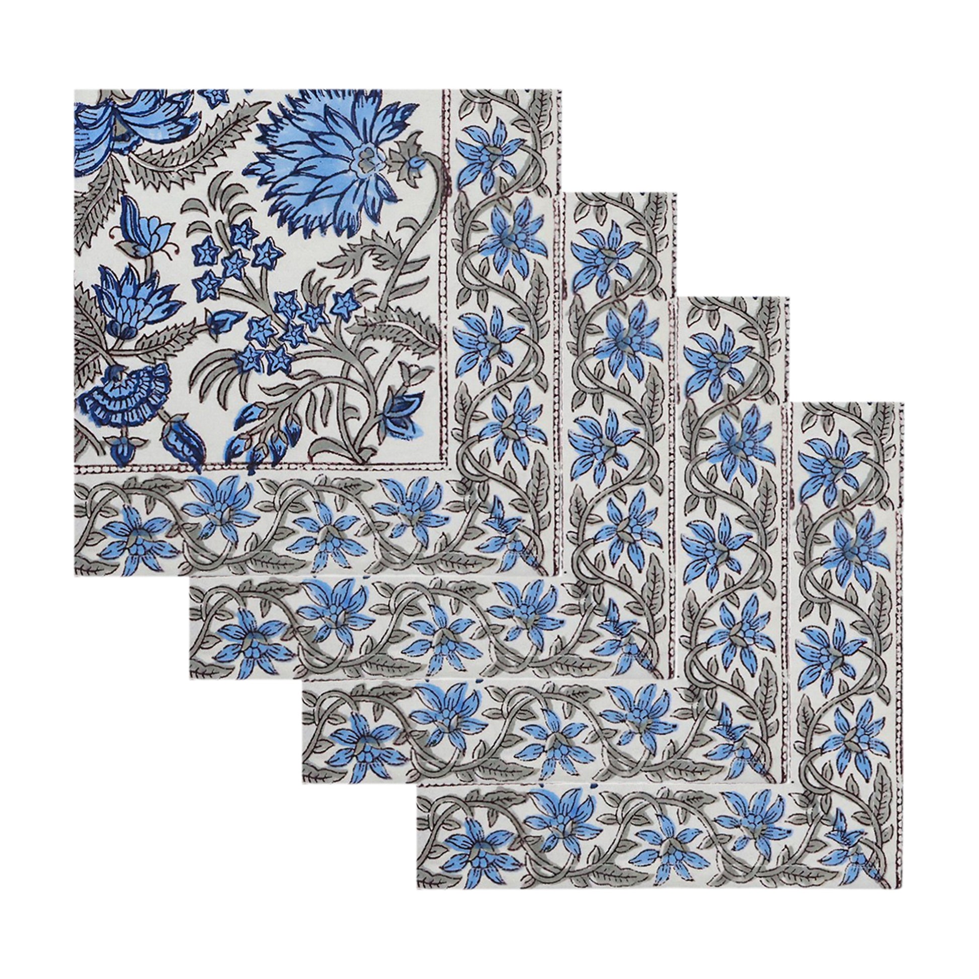 Blue and White Hand Block Printed Cotton Napkins Set Of 4 - My Store