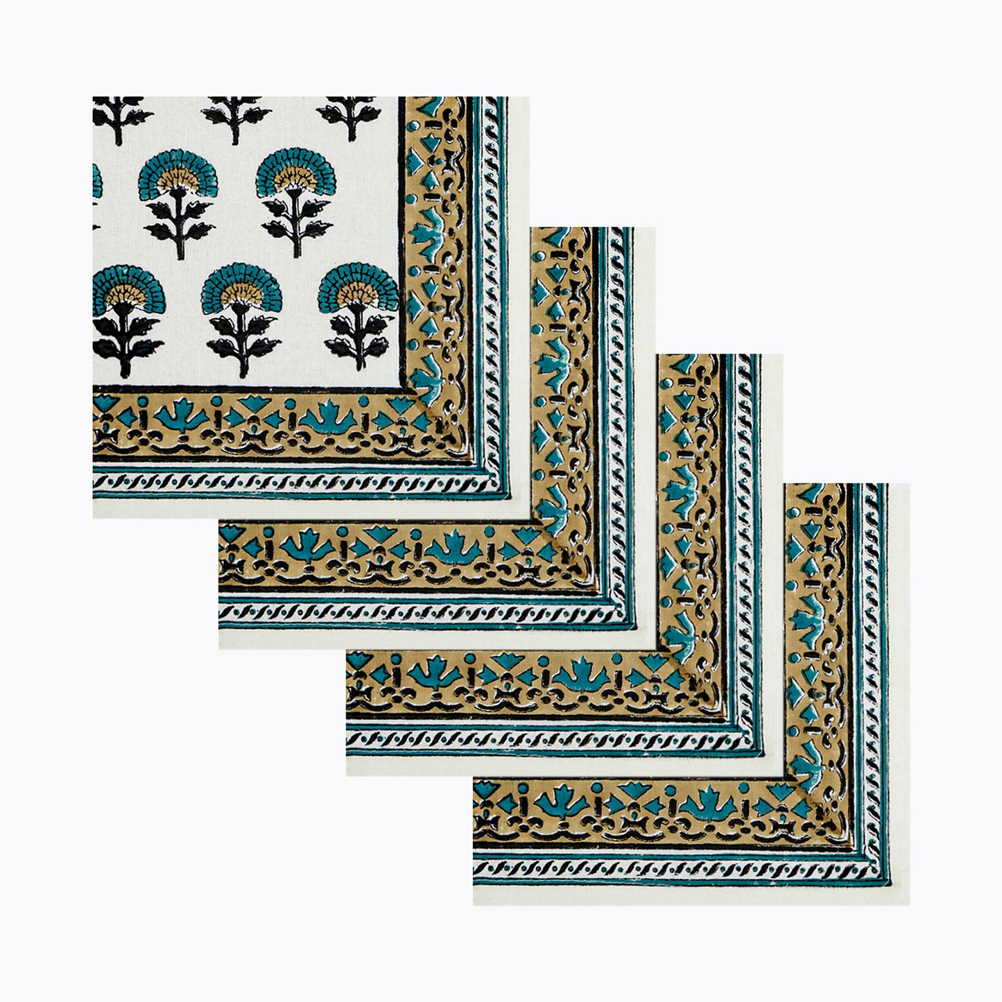 Hand Block Printed Cotton Napkin with Floral Pattern Set Of 4 Napkins - My Store