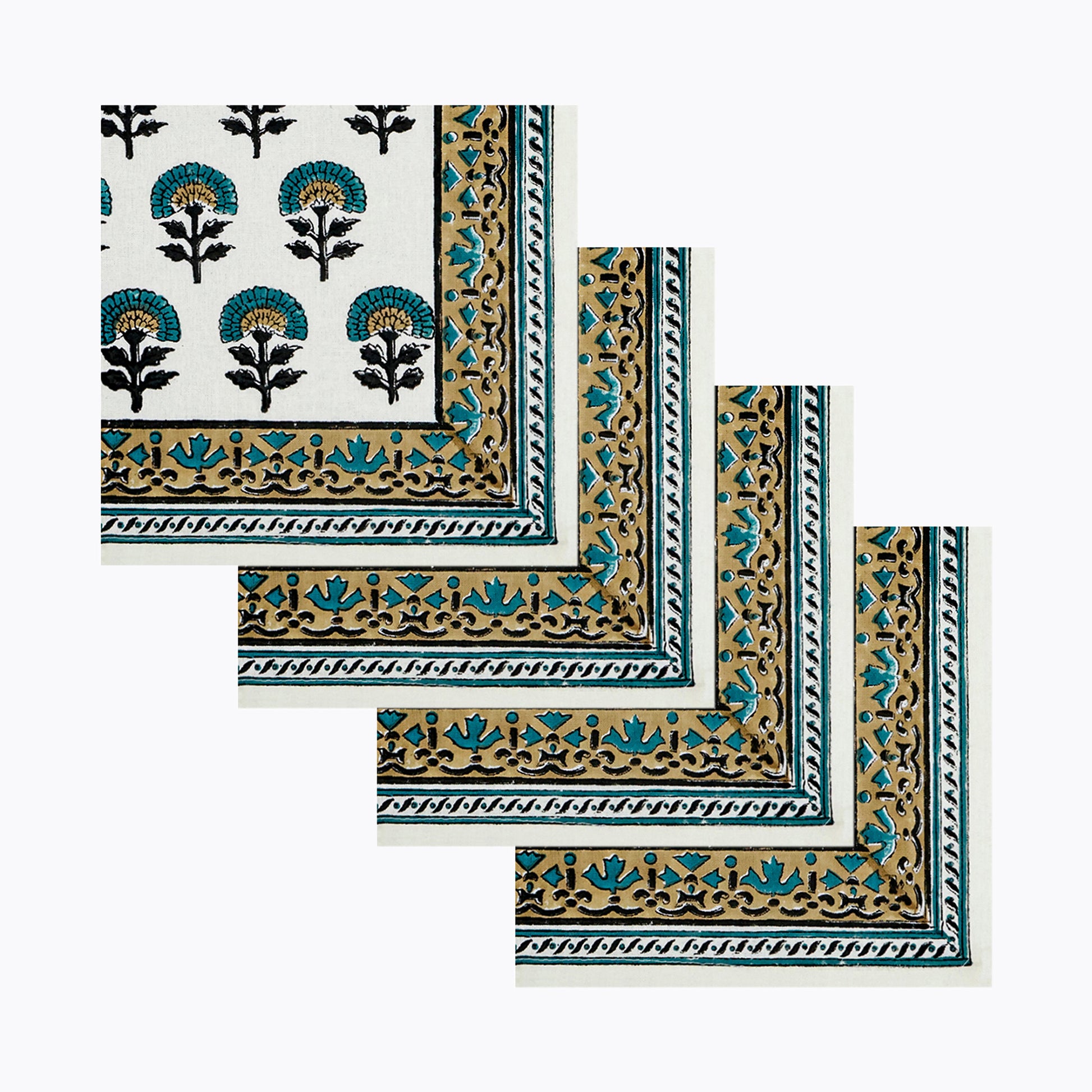 Hand Block Printed Cotton Napkin with Floral Pattern Set Of 4 Napkins - My Store