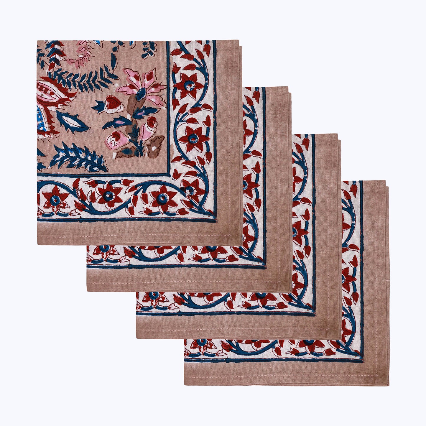 Pink With Handmade Block Printed Cotton Napkins Set Of 4 - My Store