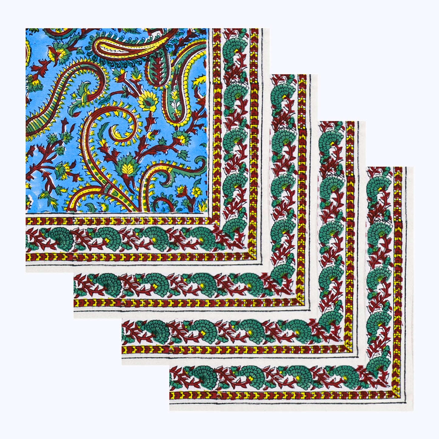 Blue and Yellow Hand Block Printed Cotton Napkins Set Of 4 - My Store