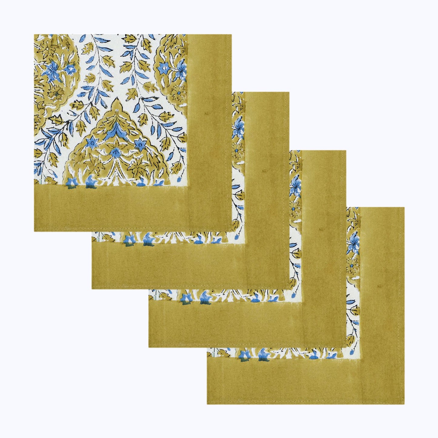 Green Handmade Block Printed Cotton Napkins Set Of 4 - My Store