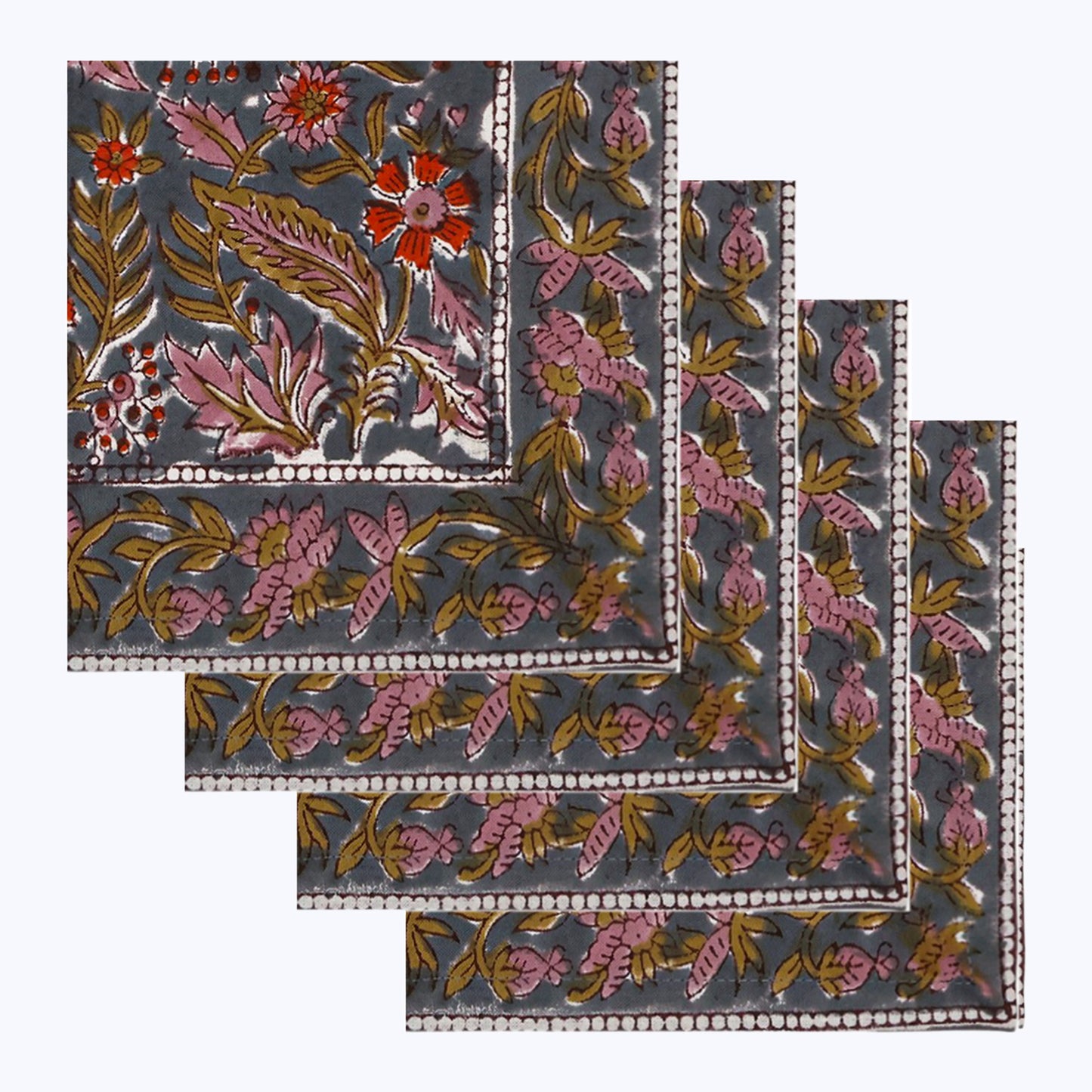 Brown and Red Handmade Block Printed Cotton Napkins Set Of 4 - My Store