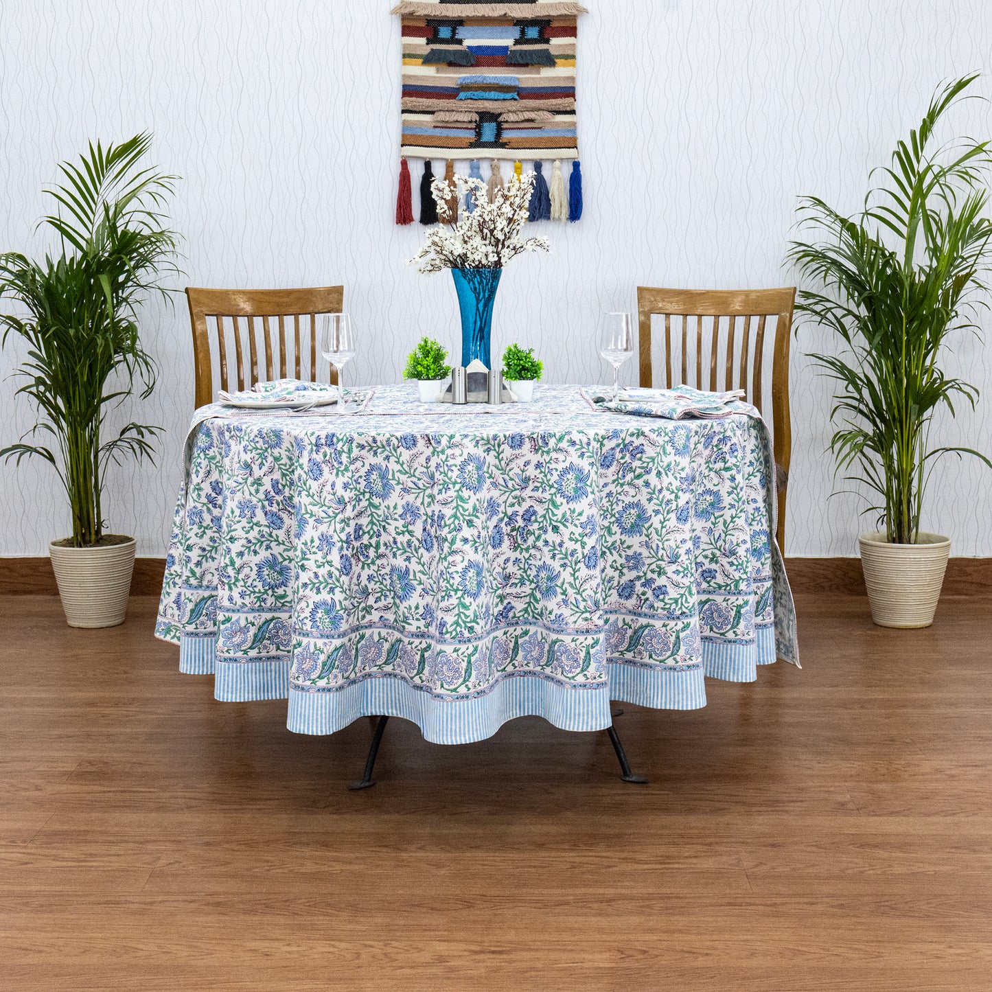 Indian Handmade Block Printed Cotton Round Tablecloth - My Store