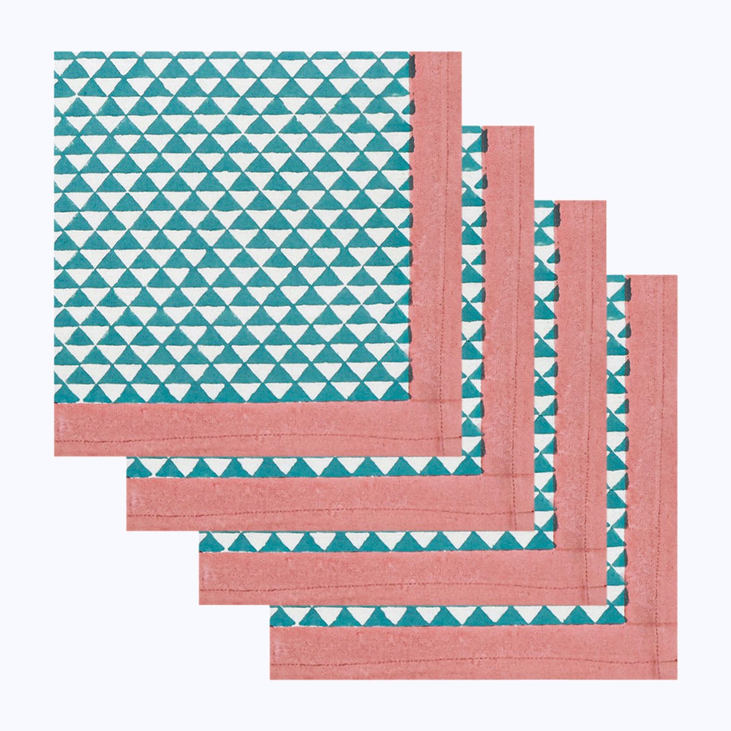 Green and Pink Block Printed Cotton Napkins Set Of 4 - My Store