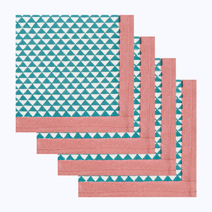 Green and Pink Block Printed Cotton Napkins Set Of 4 - My Store