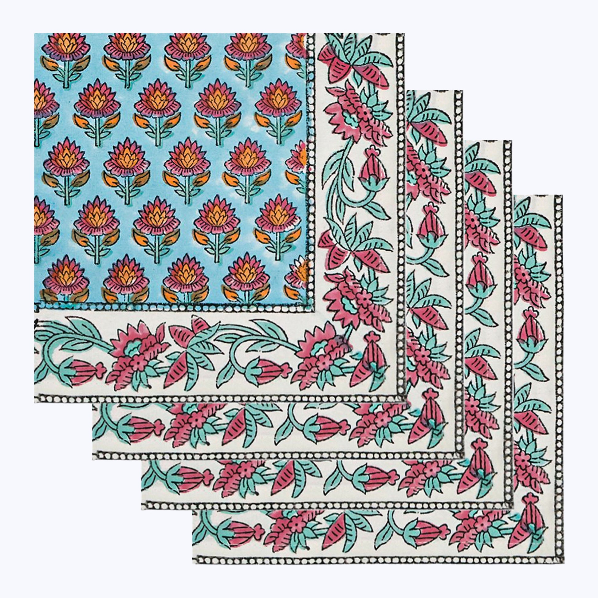 Cotton Hand Block Printed Napkins Set Of 4 Pieces - My Store