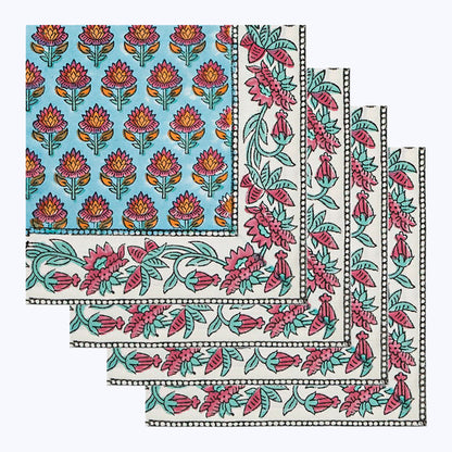 Cotton Hand Block Printed Napkins Set Of 4 Pieces - My Store
