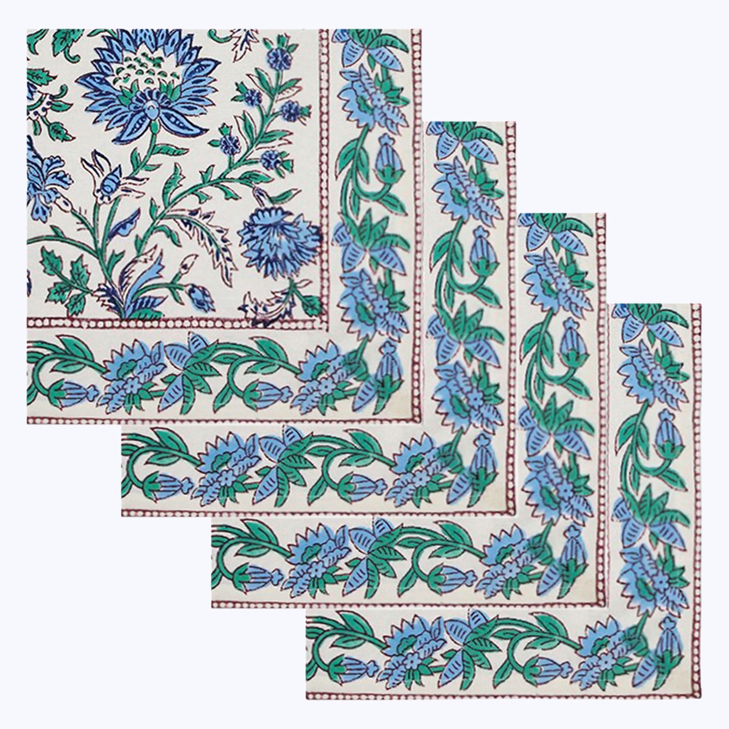 Blue and Green Handmade Block Printed Cotton Napkins Set Of 4 - My Store