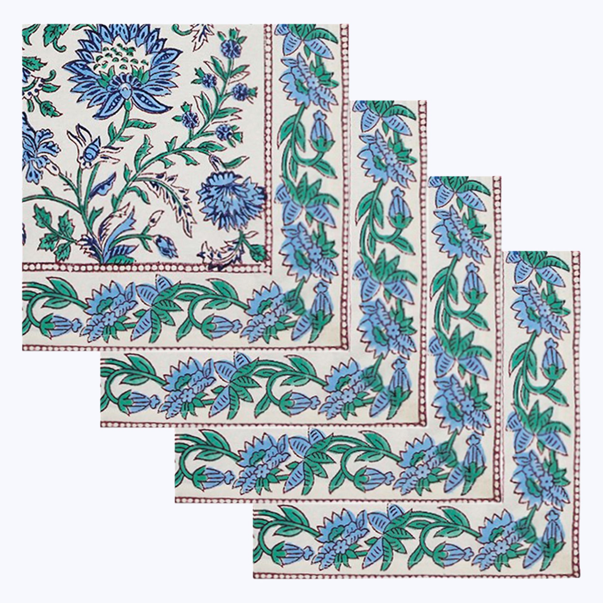 Blue and Green Handmade Block Printed Cotton Napkins Set Of 4 - My Store