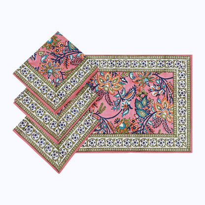 Pink and Blue Hand Block Printed Cotton Napkins Set Of 4 - My Store