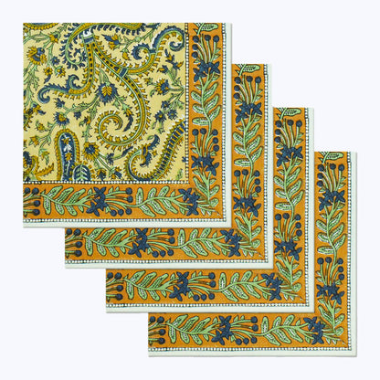 Orange and Blue Handmade Cotton Set 4 Napkins - My Store