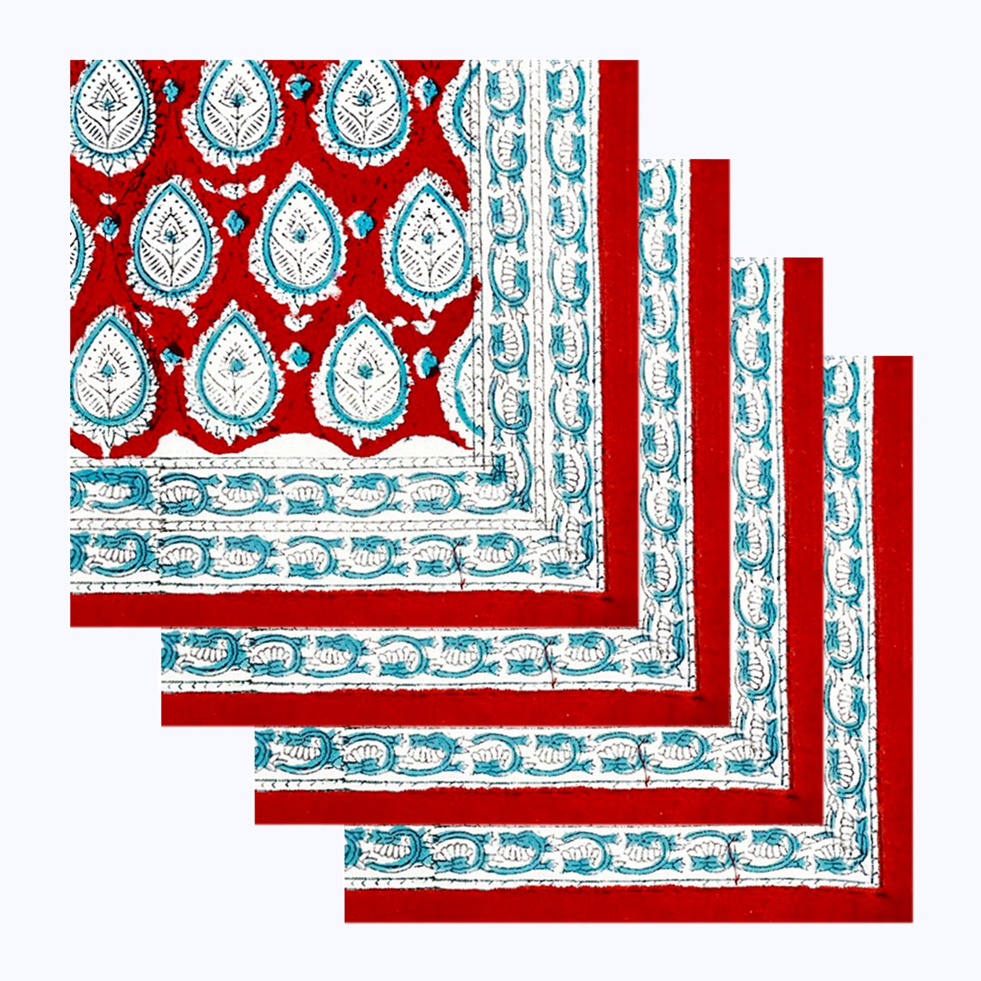 Indian Handmade Red and Blue Cotton Napkins Set Of 4 Pieces - My Store