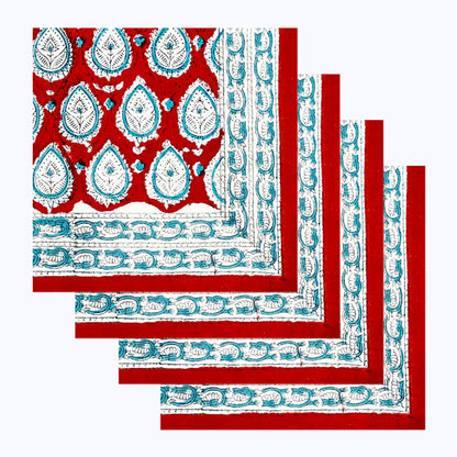 Indian Handmade Red and Blue Cotton Napkins Set Of 4 Pieces - My Store