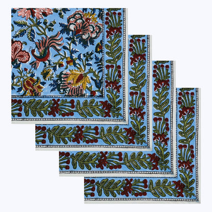 Blue and Red Hand Block Printed Cotton Napkins Set Of 4 - My Store