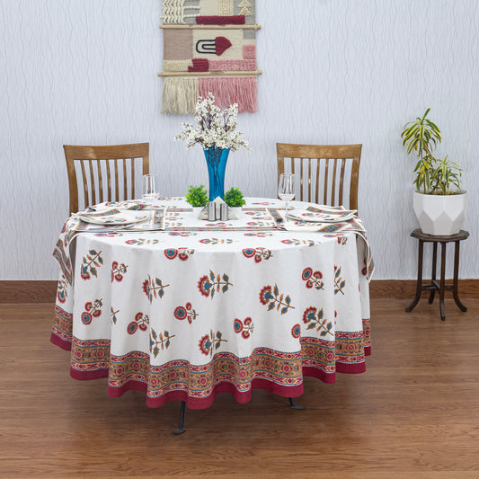 Floral Handmade Block Printed Cotton Tablecloth - My Store