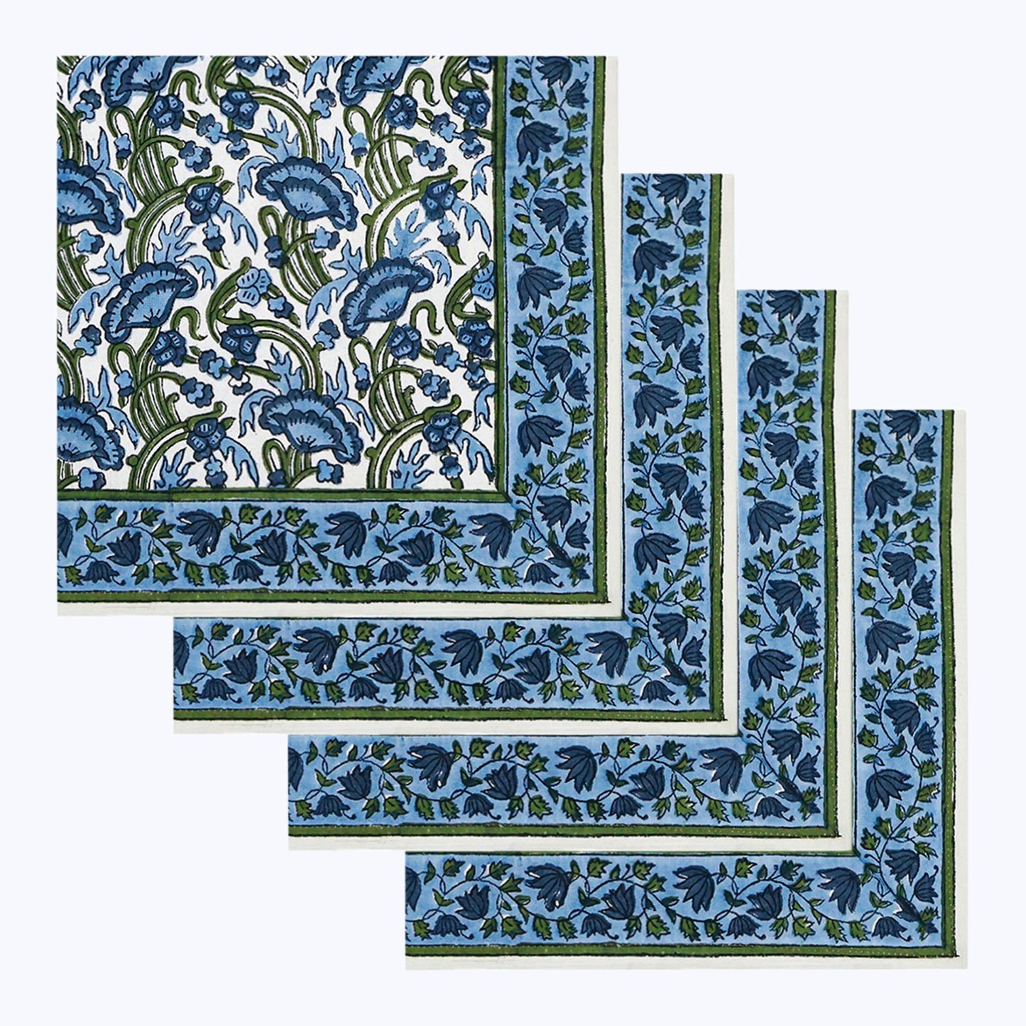Blue and Green Handmade Block Printed Cotton Napkins Set Of 4 - My Store