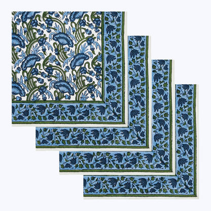 Blue and Green Handmade Block Printed Cotton Napkins Set Of 4 - My Store