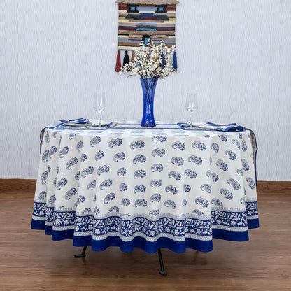 Indian Block Print Round Table Cover, Blue Floral Round Tablecloth - My Store