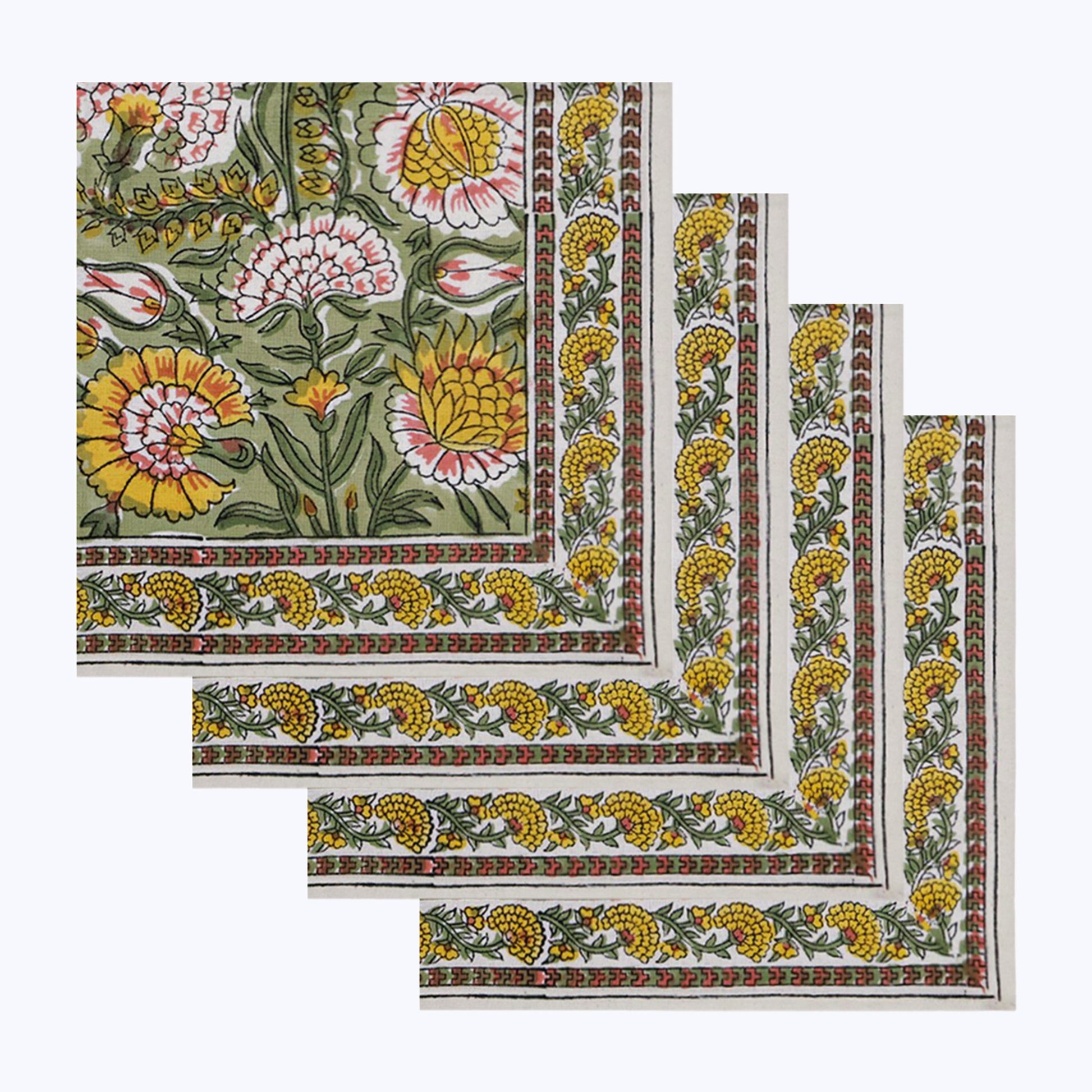 Floral Handmade Block Print Cotton Napkins Set Of 4 - My Store
