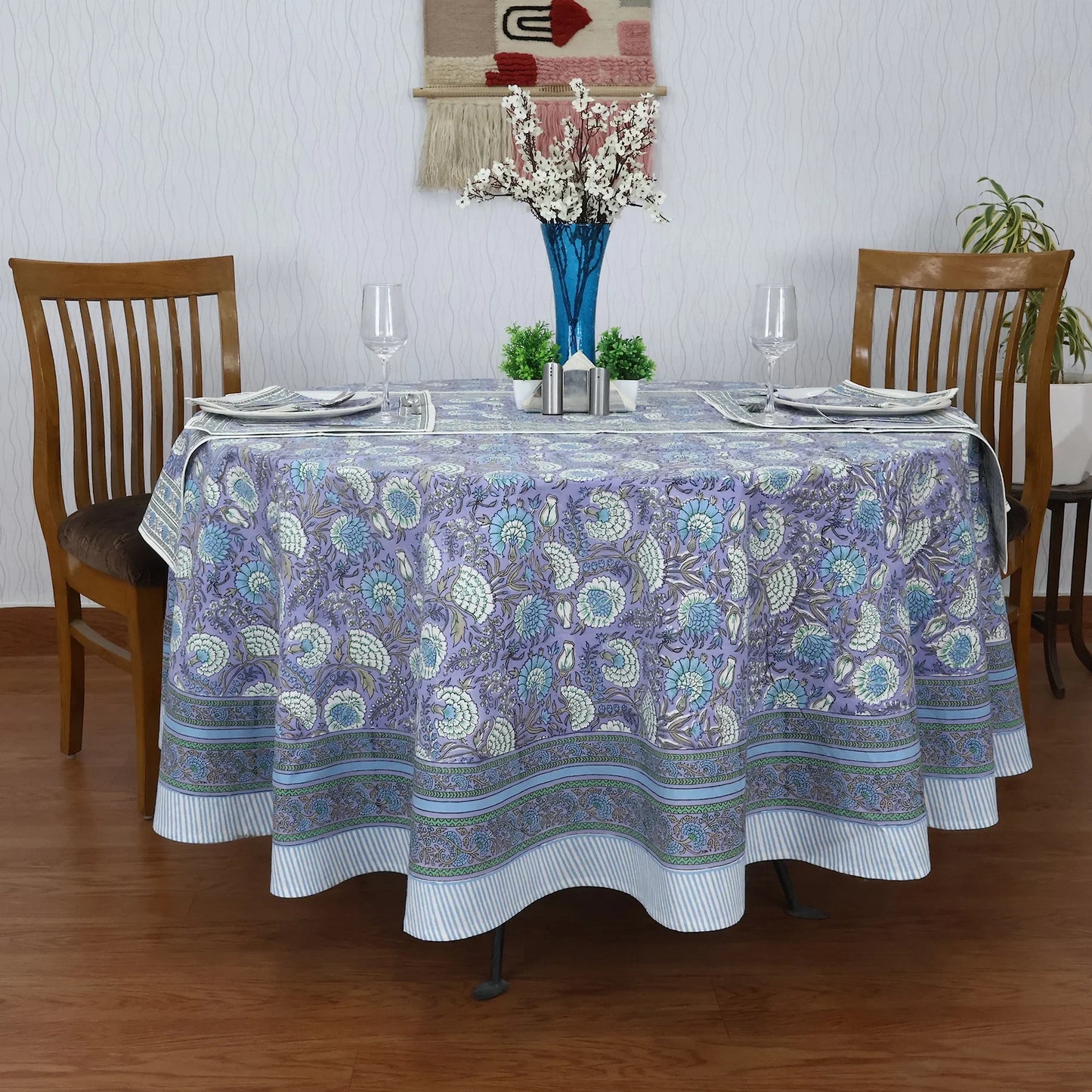 Mauve & White Round Table Cloth, Cotton Table Linens, Custom Size Table - My Store