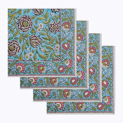 Green With Red Handmade Block Printed Cotton Napkins Set Of 4 - My Store