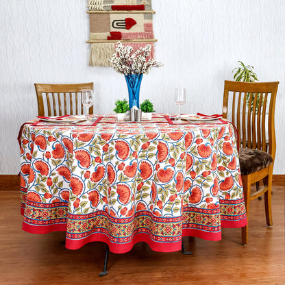 Floral Handmade Block Printed Cotton Round Tablecloth - My Store