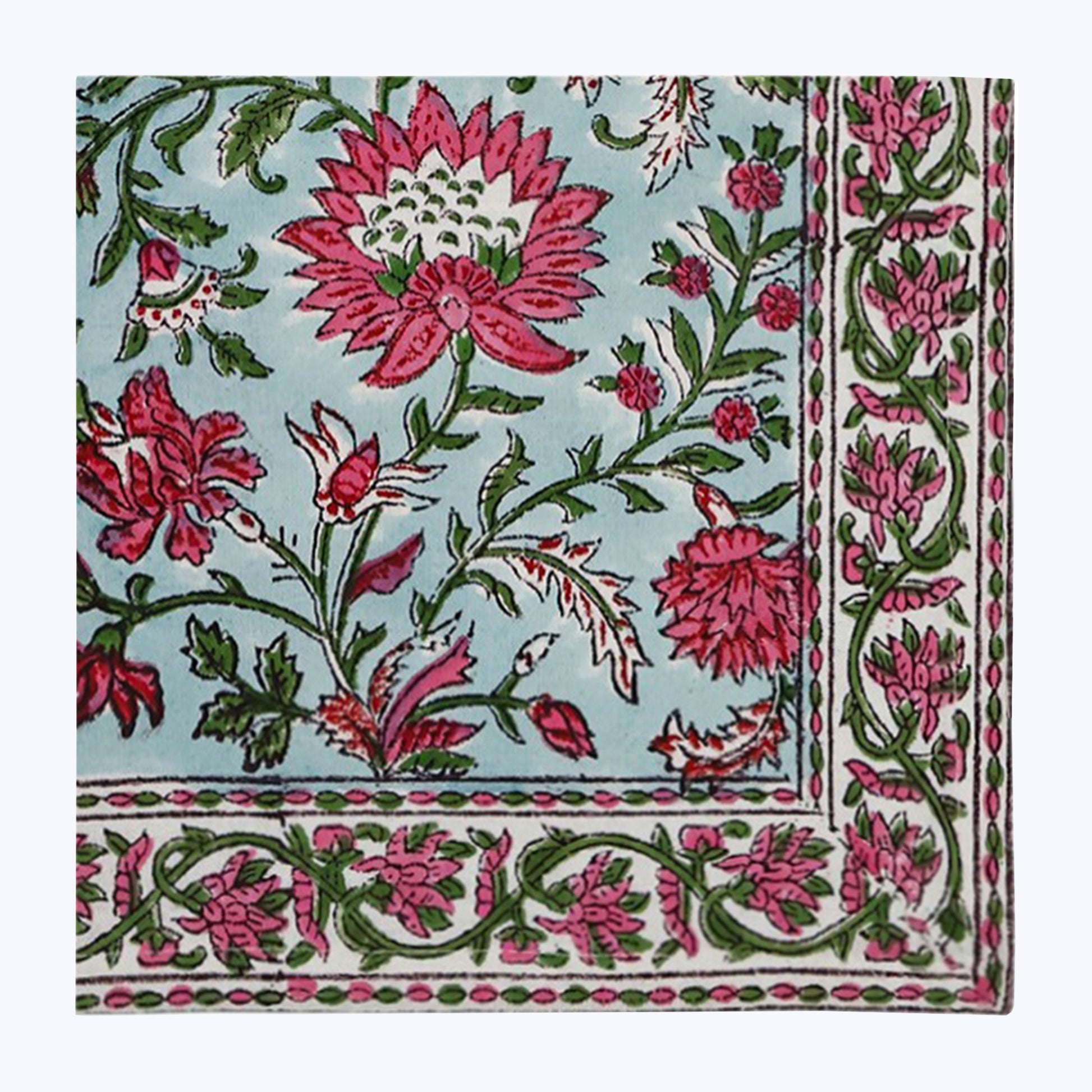 Red Withe Green Handmade Block Printed Cotton Napkins Set Of 4 - My Store