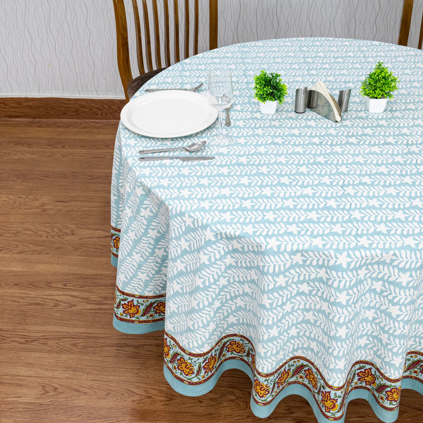 Blue and Green Handmade Block Printed Cotton Tablecloth - My Store