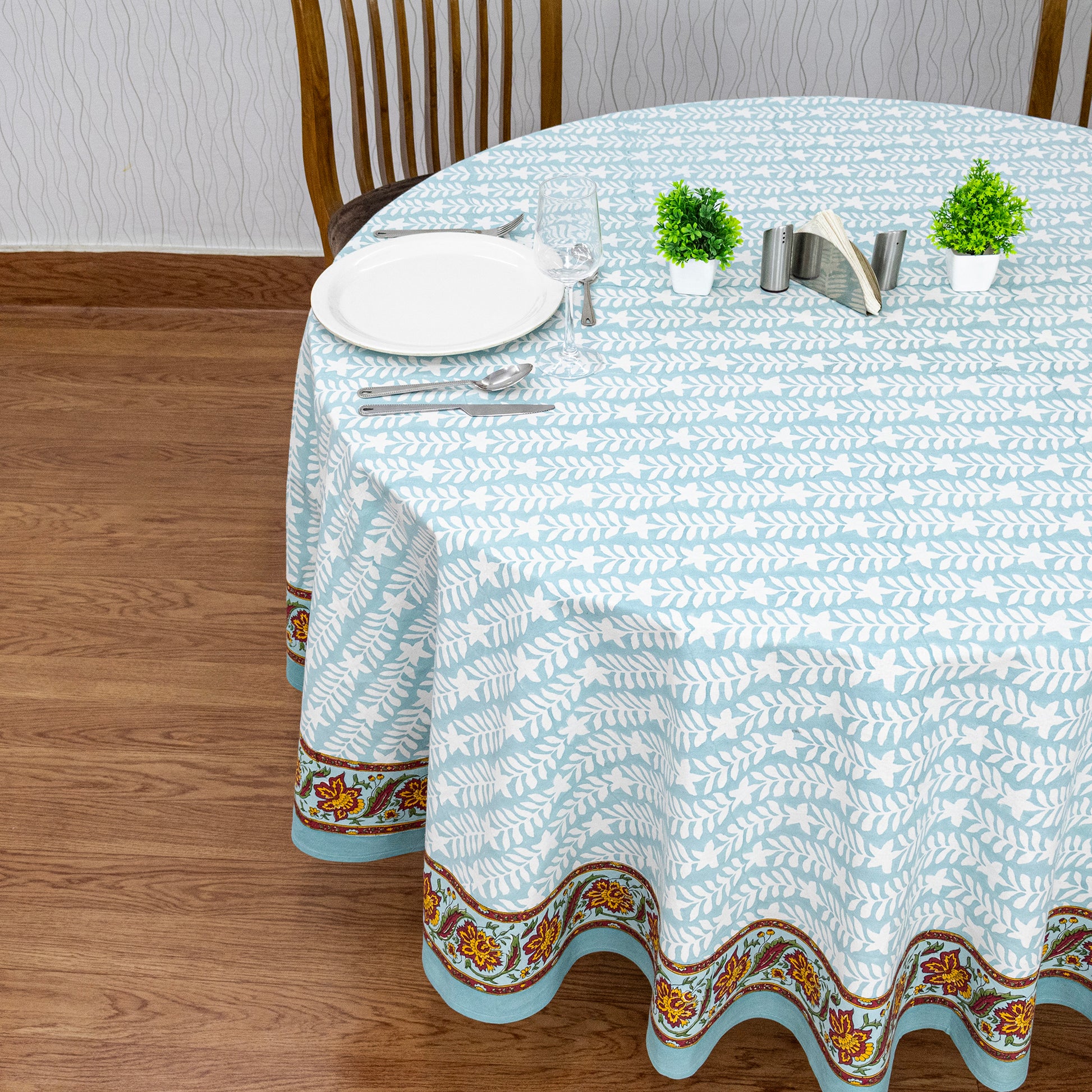 Blue and Green Handmade Block Printed Cotton Tablecloth - My Store