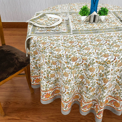 Grey and White Floral Block Printed Table Cloth For Valentine Decor - My Store