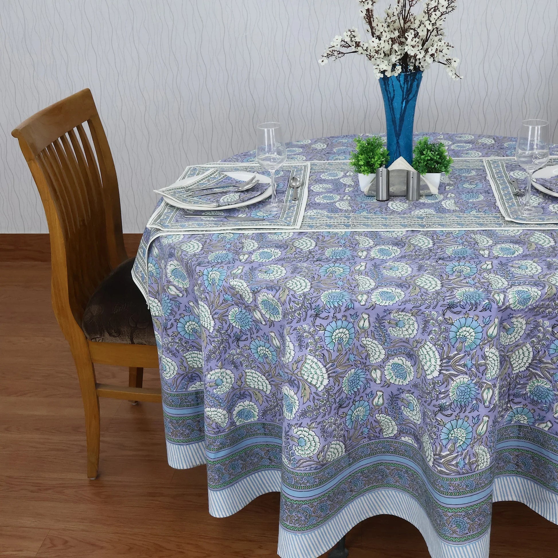 Mauve & White Round Table Cloth, Cotton Table Linens, Custom Size Table - My Store