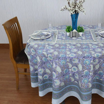 Mauve & White Round Table Cloth, Cotton Table Linens, Custom Size Table - My Store