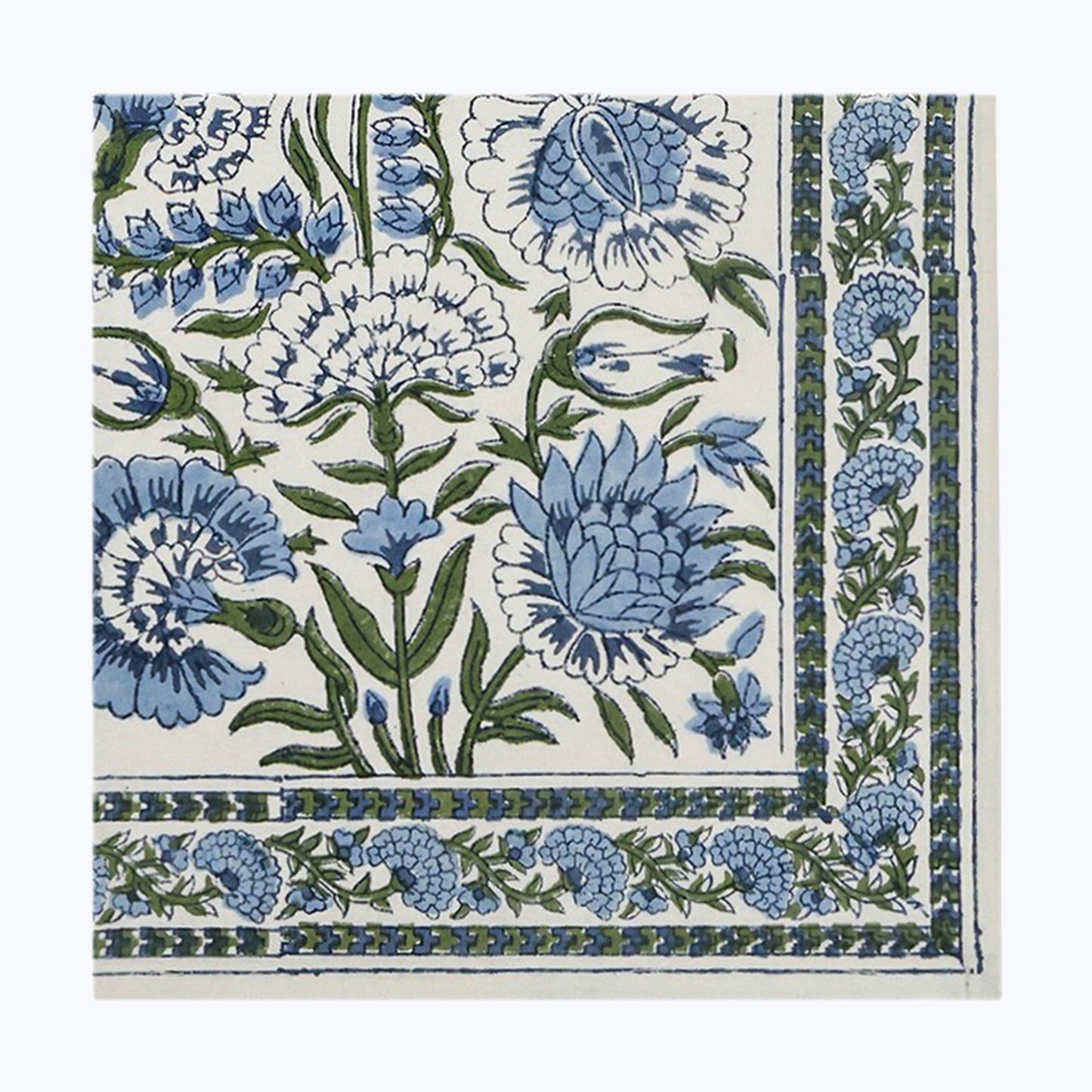 Blue and White Hand Block Printed Floral Set Of 4 Napkins - My Store