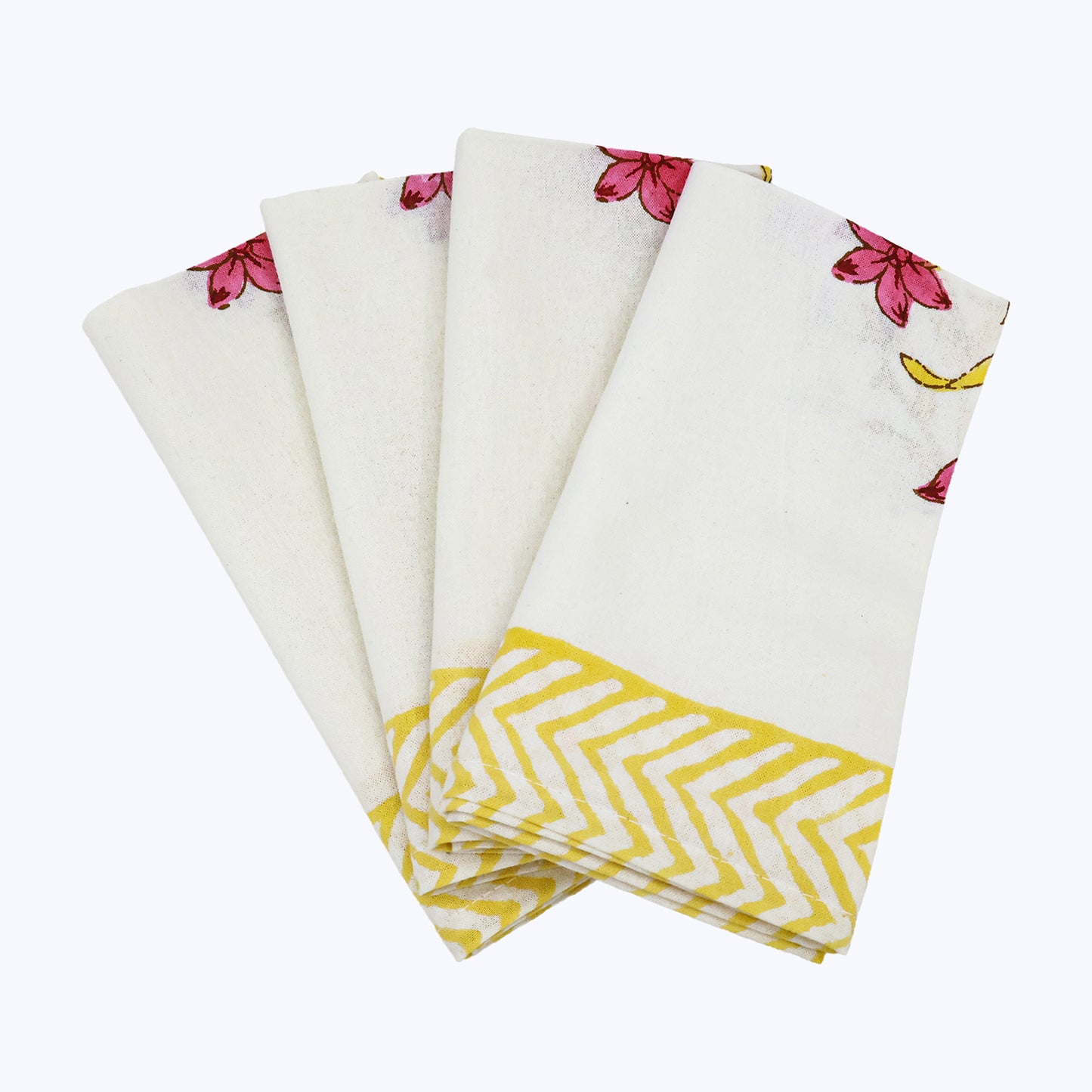 Yellow and Red Hand Block Printed Cotton Napkins Set Of 4 - My Store