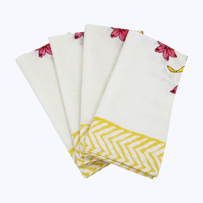 Yellow and Red Hand Block Printed Cotton Napkins Set Of 4 - My Store