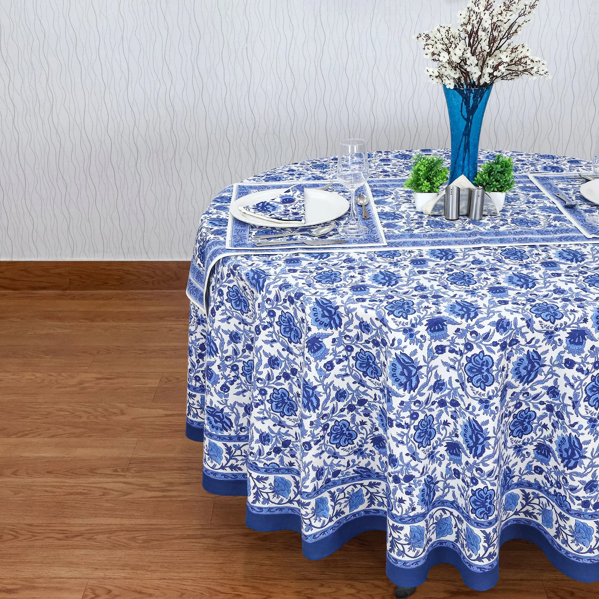Block Printed Round Tablecloth, Indian Floral Printed Round Table Cover - My Store