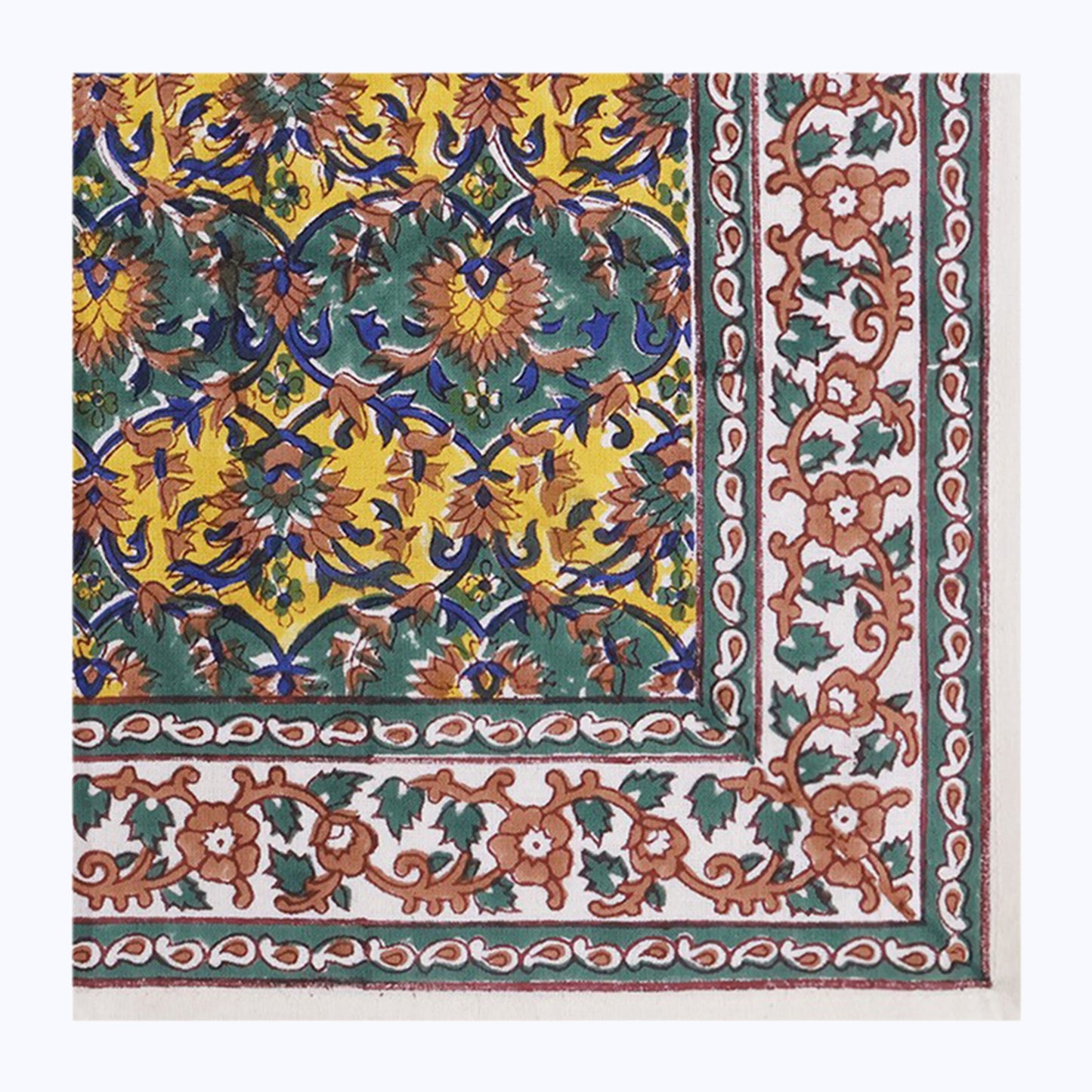 Green & Yellow Handmade Block Printed Cotton Napkins Set Of 4 Pieces - My Store