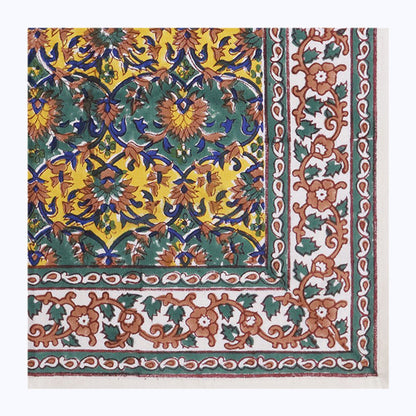 Green & Yellow Handmade Block Printed Cotton Napkins Set Of 4 Pieces - My Store