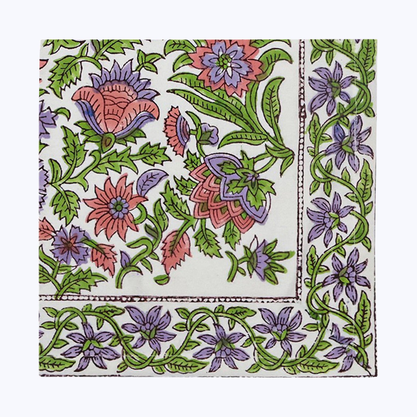 Purple and Green Hand Block Printed Cotton Napkins Set Of 4 - My Store