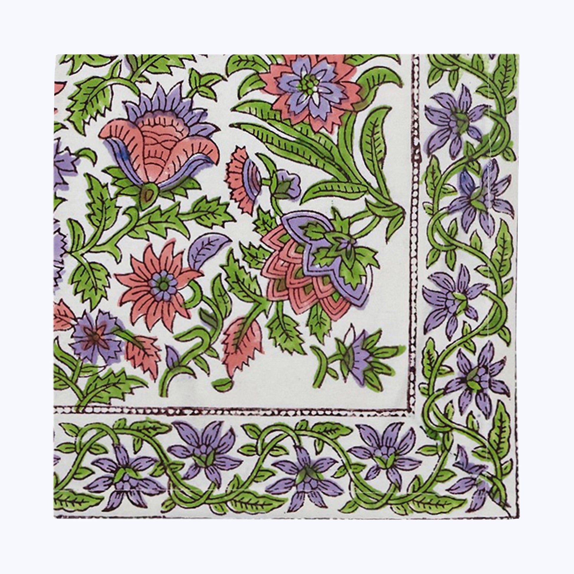 Purple and Green Hand Block Printed Cotton Napkins Set Of 4 - My Store