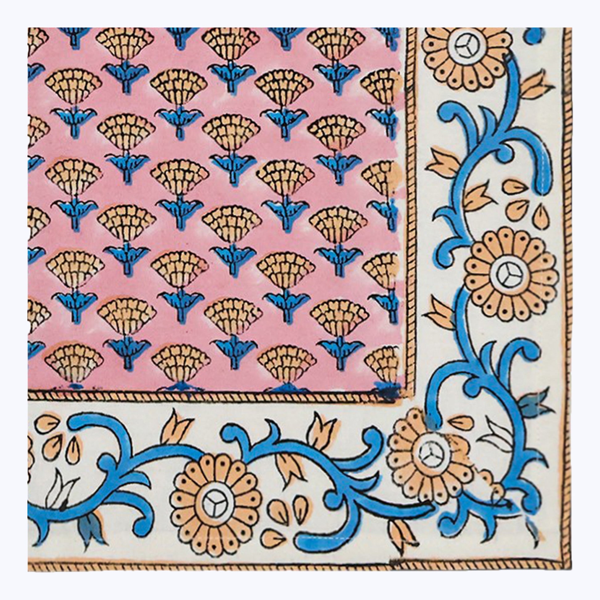 Pink and Blue Hand Block Printed Cotton Napkins Set Of 4 - My Store