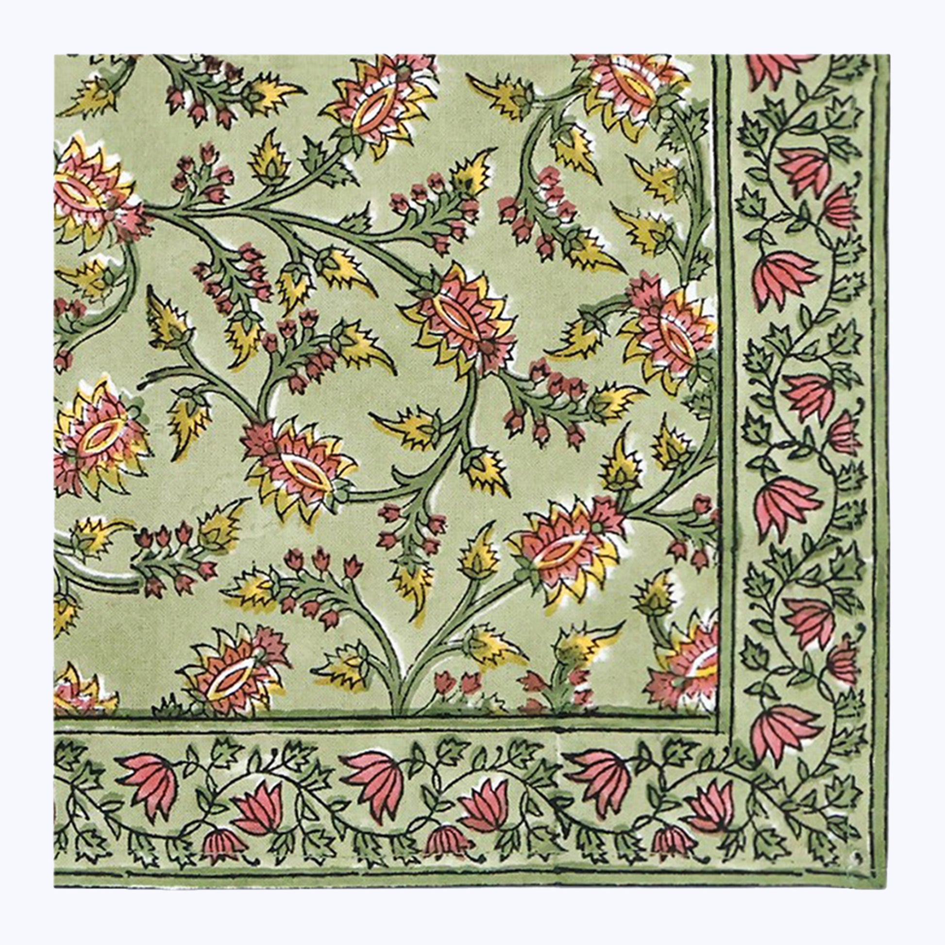 Green and Red Hand Block Printed Cotton Napkins Set Of 4 - My Store