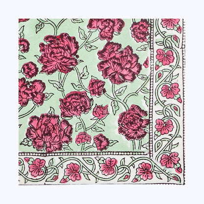 Pink and Green Handmade Block Printed Cotton Napkins Set Of 4 - My Store